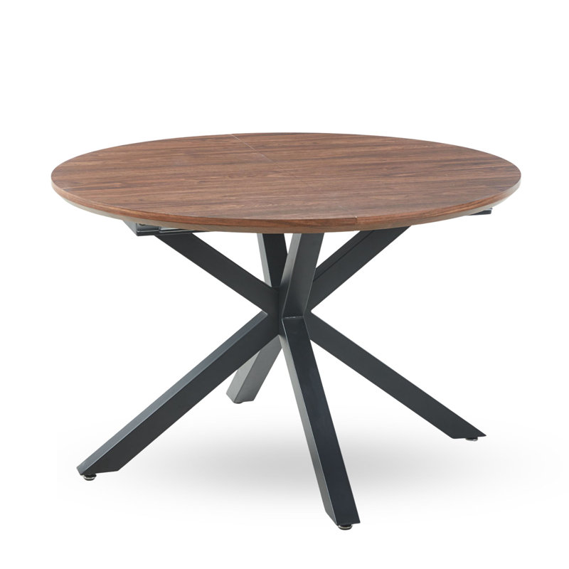 Table de salle à manger extensible de 47,24 à 78,74 po, plateau en panneau de fibres à densité moyenne noyer avec pieds en métal noir, sièges 4-8