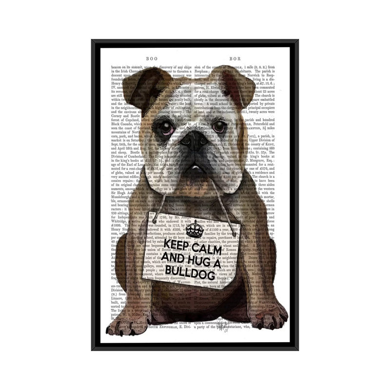 «Hug a Bulldog», impression sur toile, H 26 po x l 18 po x P 1,5 po, Toile avec cadre noir, Pas de tapis
