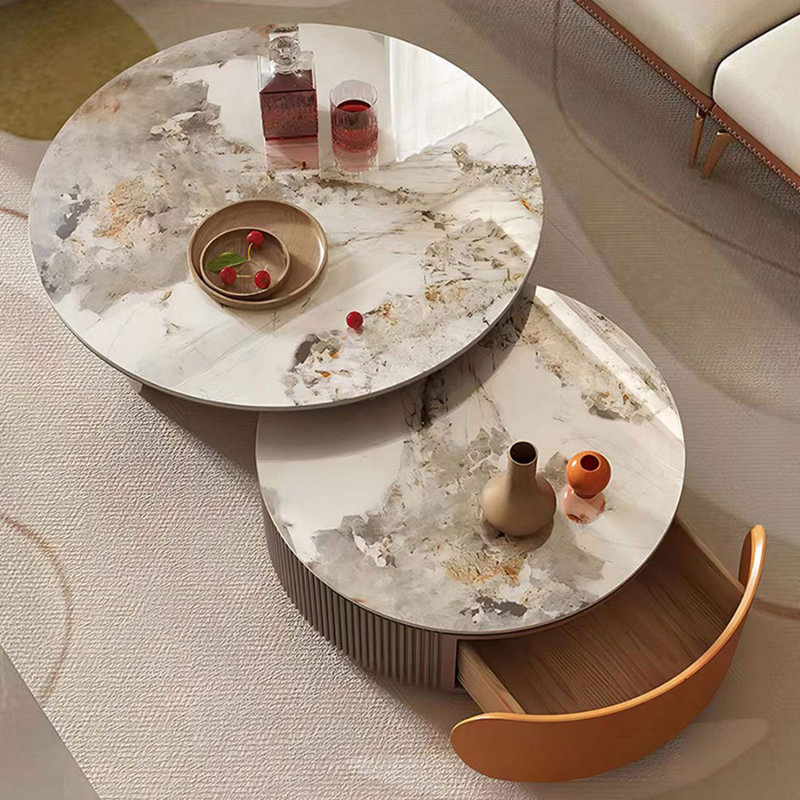 Table basse ronde en bois manufacturé rétro