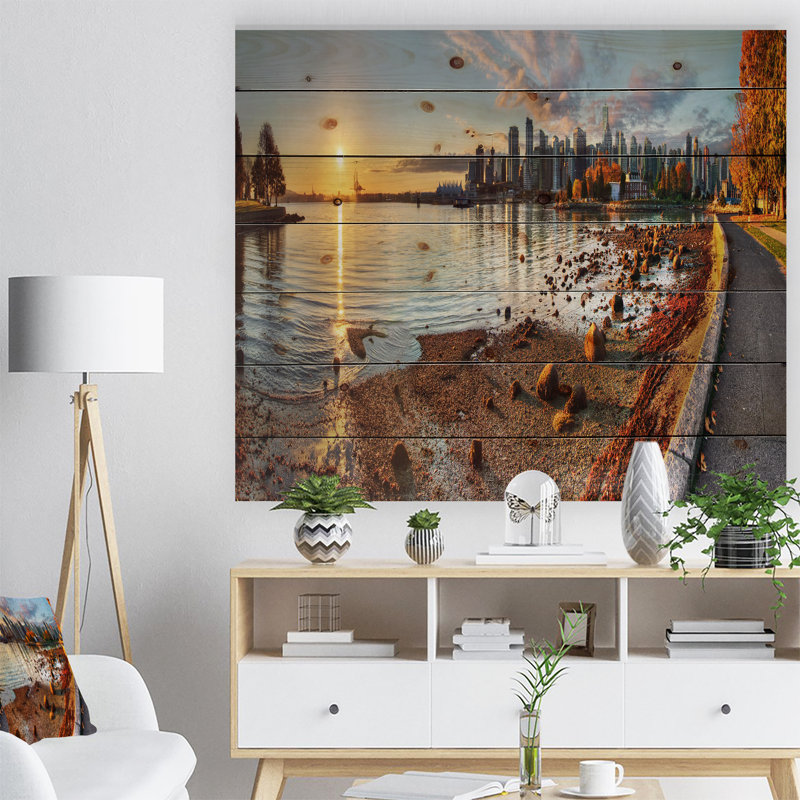 Vancouver Downtown Panorama - peinture sur bois sans cadre, H 24 po x l 36 po x P 1 po