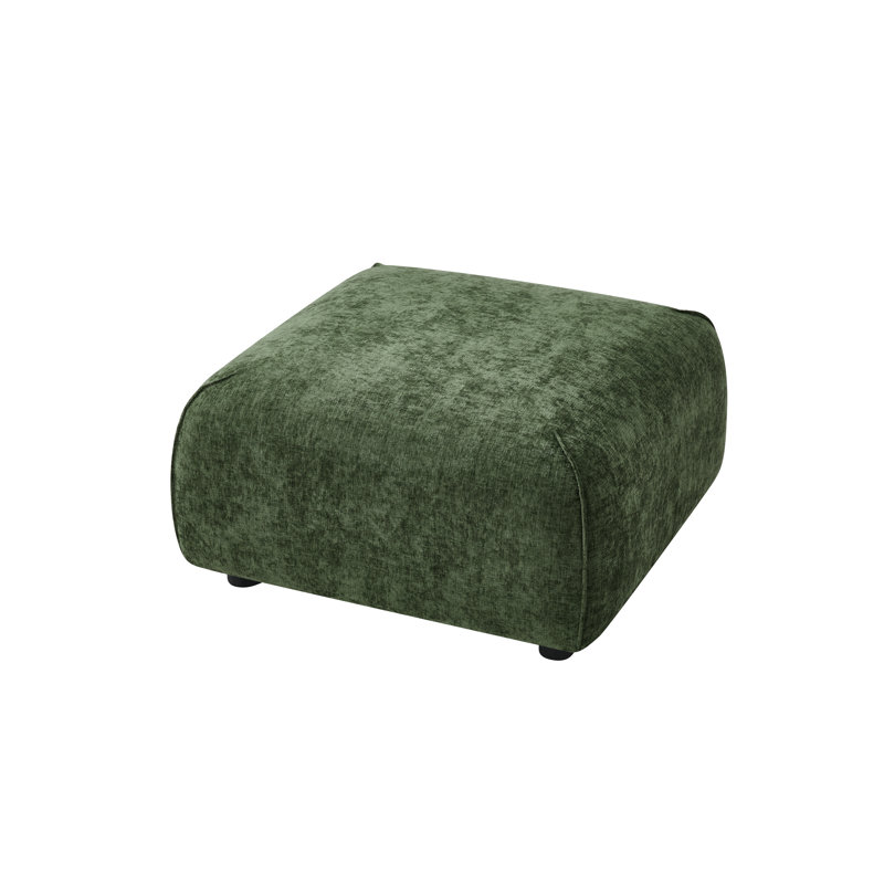 Sora Japandi Minimalist Fabric Upholstered Ottoman with Low-Profile Design, Green Chenille