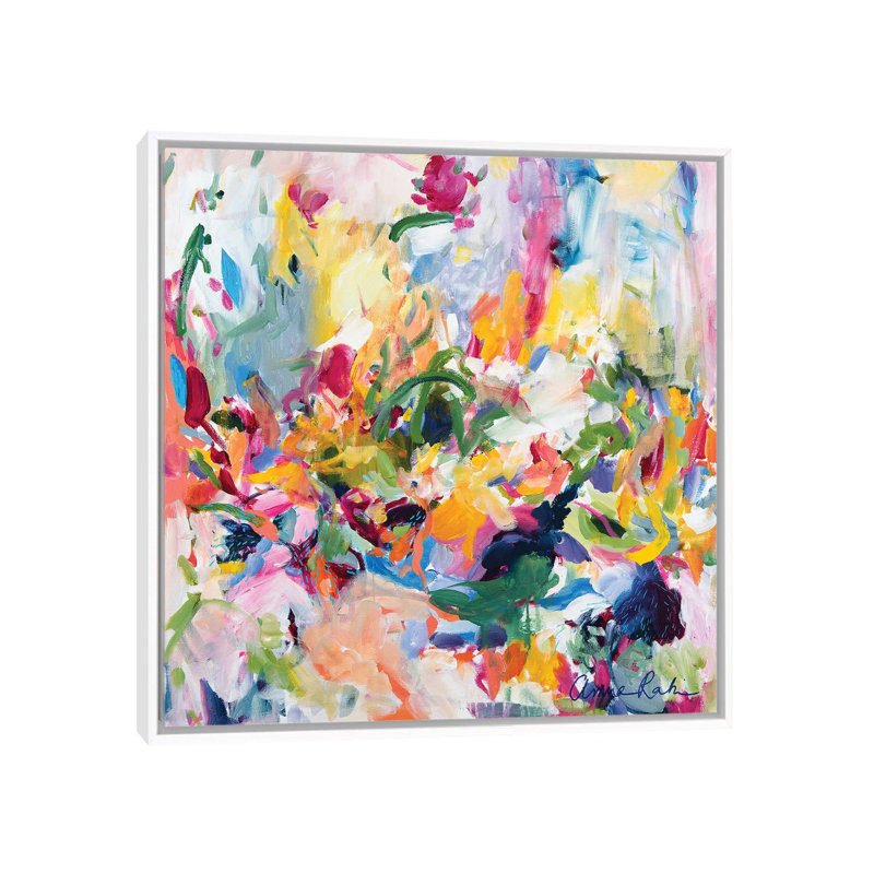 «In The Springtime» par Amira Rahim, impression abstraite, H 18 po x l 18 po x 1,5 po, Toile encadrée, Bois foncé rustique