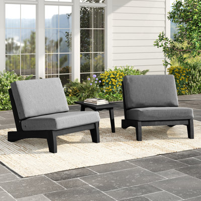 Polett All-Weather 2-Person Solid Teak Patio Set, Complete Outdoor Seating Group with Armless Chairs, Cushions & Side Table