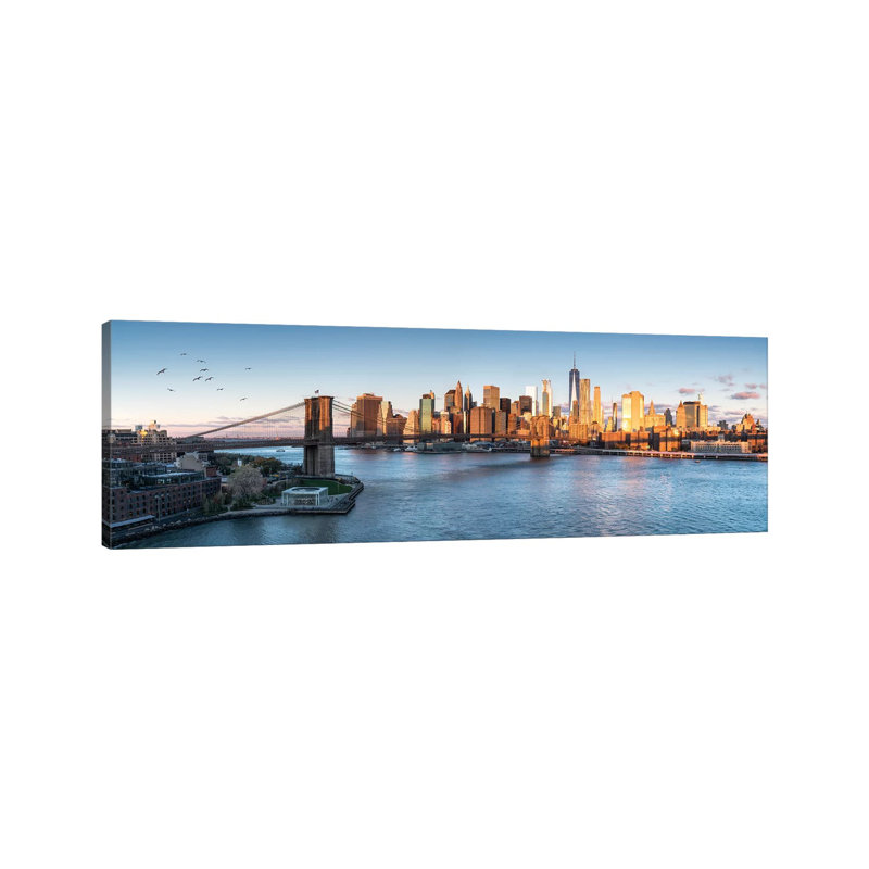 Brookyln Bridge And Manhattan Skyline by Jan Becke - Wrapped Canvas Panoramic Gallery-Wrapped Canvas Giclée