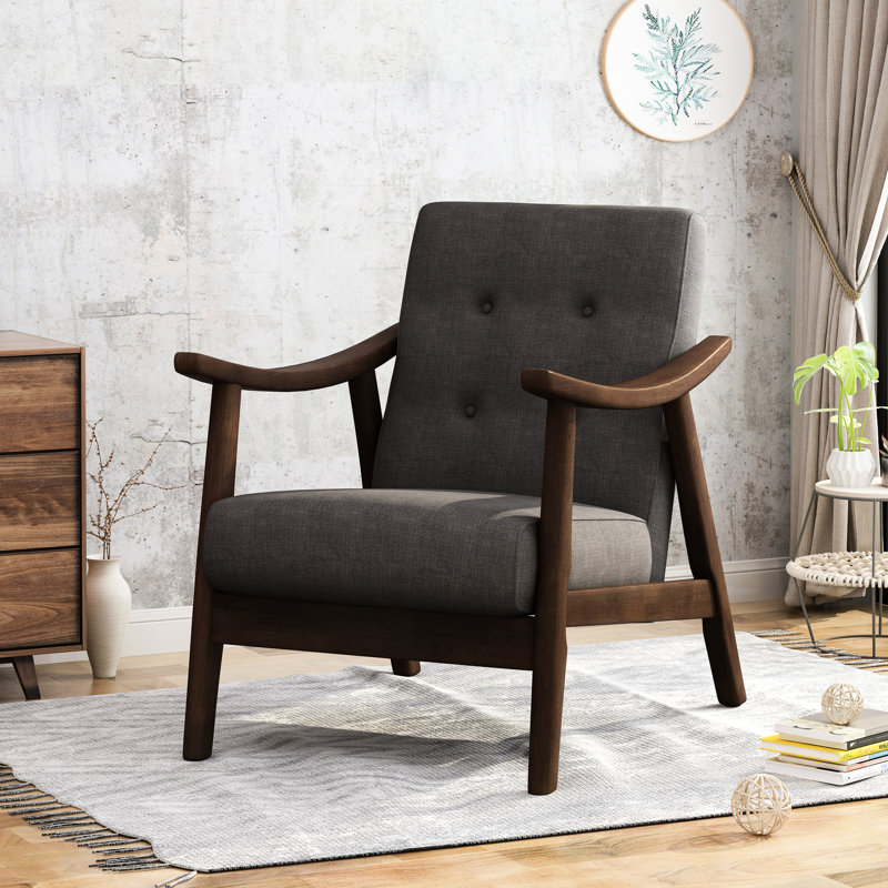 Chaise de style Mid-Century moderne avec revêtement et brun foncé, Gris foncé