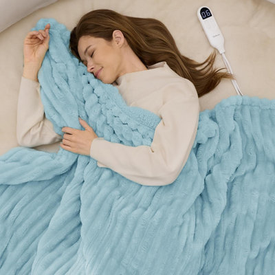 Heated Blanket Electric - Thick Striped Flannel Electric Blanket, Heating with 4 Time Settings, 6 Heat Settings, and 3-Hour Timer Auto Shut Off