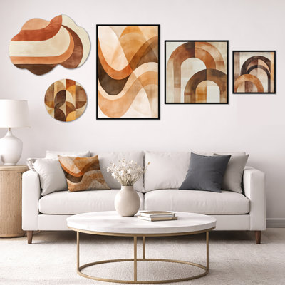 «Earthtone Arc Composition - Art mural abstrait, ensemble de 5 impressions sur métal et toile (100 po x 40 po)