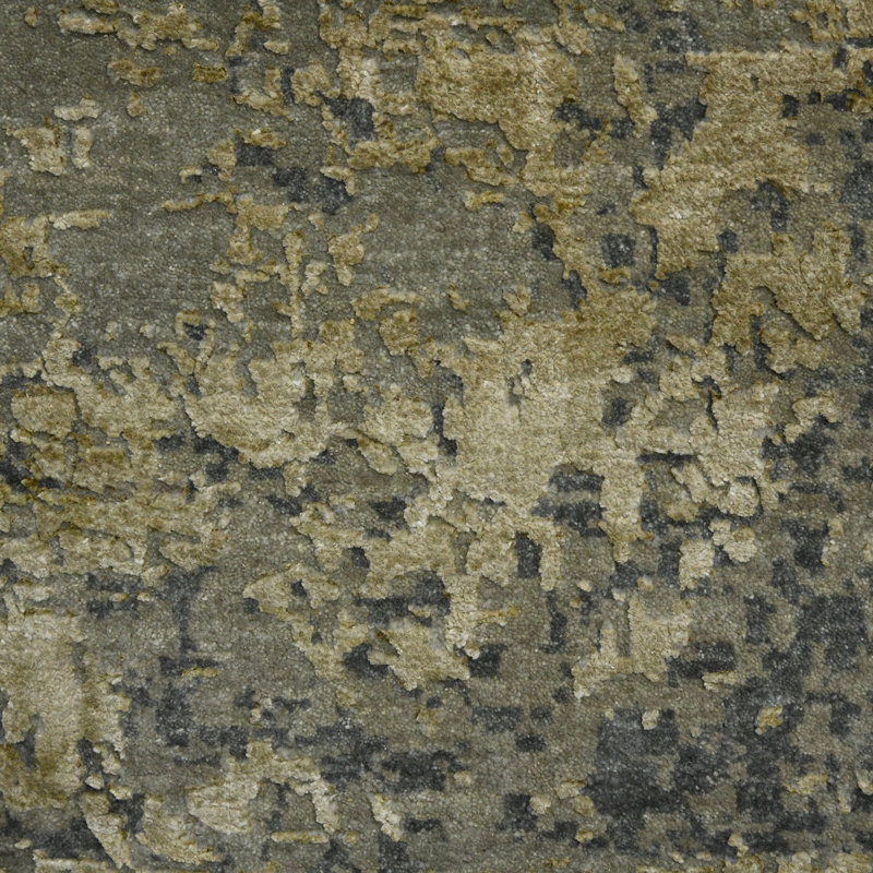 Mystique Lucci Hand-Knotted Wool/Silk Area Rug in Gold/Gray, Rectangle 8' x 10'