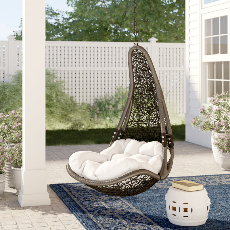 Gray and White Rattan Outdoor Patio Swing Chair with Cushion