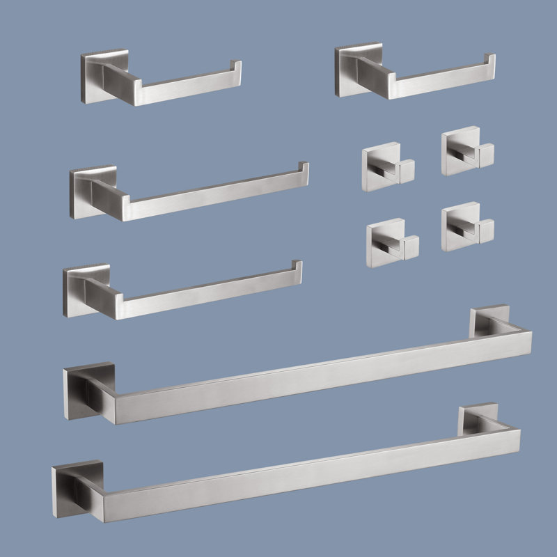Ensemble de quincaillerie de salle de bain murale 10 pièces en nickel brossé, Nickel brossé