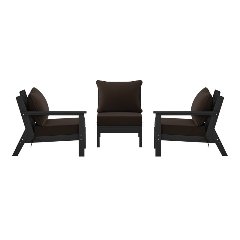 3-Piece Deep Seating Set With Cushions, Black, Brown