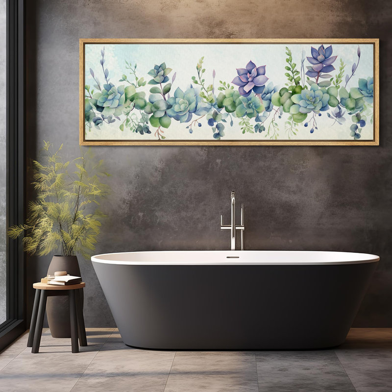Succulent aquarelle succulente panoramique d'inspiration botanique, H 20 po x l 60 po, Naturel