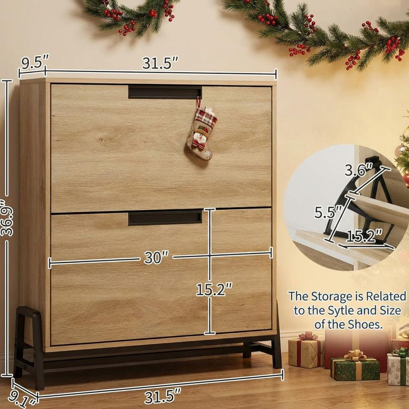 Shoe Storage Cabinet with 2 Flip Drawers, Freestanding Shoe Organizer with Metal Legs, Narrow Shoe Rack Cabinet for Entryway, Foyer, Hallway, Living Room