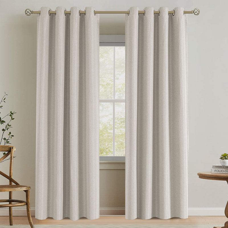 Blackout Linen Curtains 2 Panels Thick Light Blocking Curtain Thermal Insulated Window Drapes for Bedroom Rustic Farmhouse Curtains for Living Room