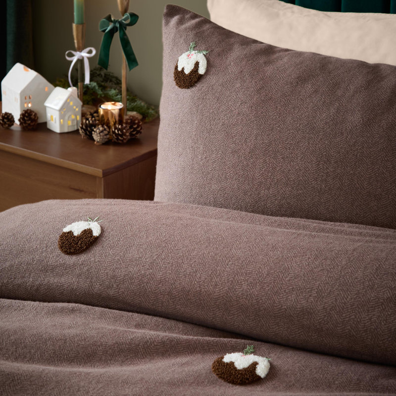 Christmas Pudding Cotton No Pattern Duvet Cover Set, Super King Duvet Cover + 2 Standard Pillowcases