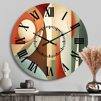 Orange Green Symmetrical Visions - Abstract Shapes Black Face Wall Clock