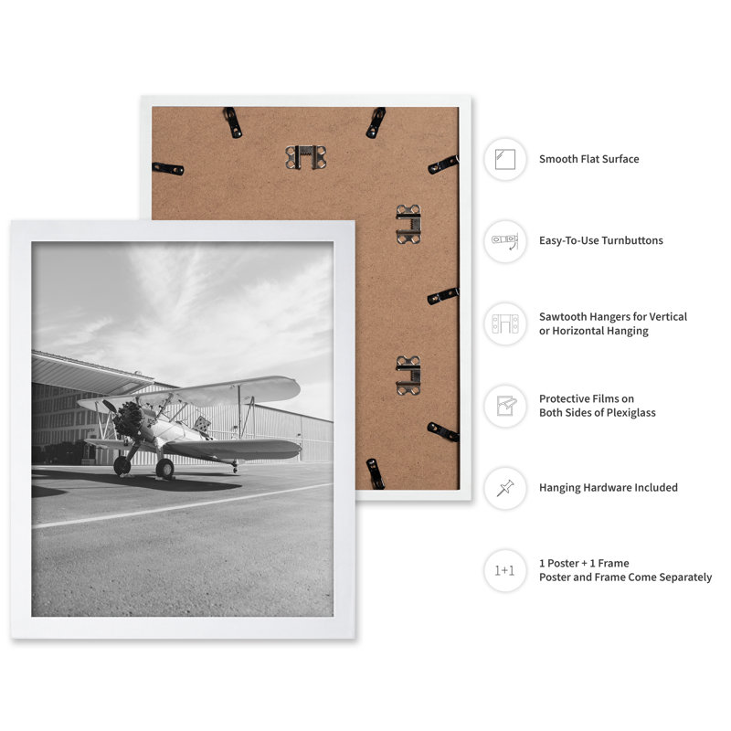 Biplane at the Airport, Poster, 24"H x 32"W, White Framed