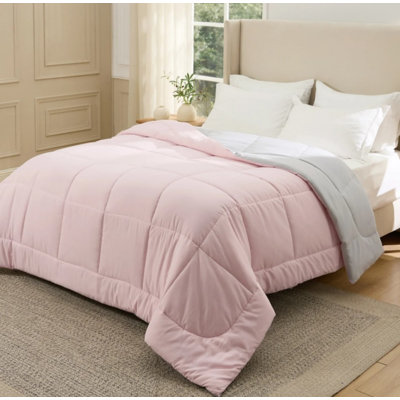 Bedsure Twin-XL Color Block Quilted Duvet Insert – Pink & Grey, Down Alternative, All-Season