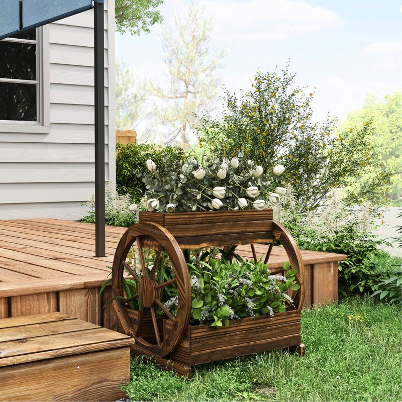 Lit de jardin surélevé à 2 niveaux, pot à fleurs en bois de 25 po x 21 po pour les légumes, les fleurs, les herbes, trois boîtes classées par couleur, roue de chaque côté, auto-vidange pour garder le sol frais, sapin