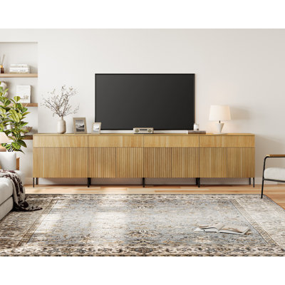 Union Rustic 126" Long Modern Reeded TV Stand With Doors, Entertainment Center With Shelf, Wooden TV Console With Drawers For Living Room by WAMPAT