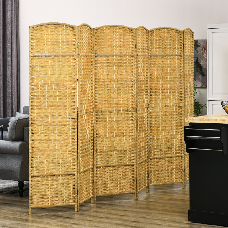 Foldable Room - 6 Panel Natural Wood For Bedroom And Office Hand-Woven Partition