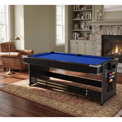 Table combinée multi-jeux 7-en-1 de 7 pi: Air hockey, billard et ping-pong, débit d'air haute performance, couvercle basculant facile, rangement intégré et accessoires complets pour la salle de jeux - bleu