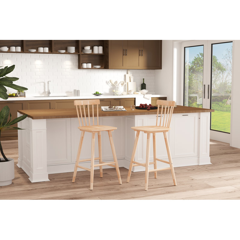 38.5" H Solid Wood Slat Back Counter Stool, Natural