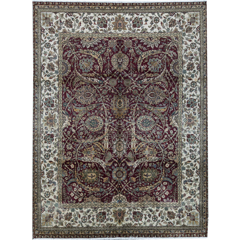 Tapis rouge et crème noué à la main de haute qualité