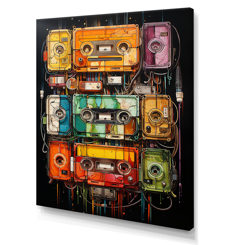 Dessin schématique d'une cassette II sur toile, Cadre flottant noir, H 40 po x l 30 po x P 1,5 po