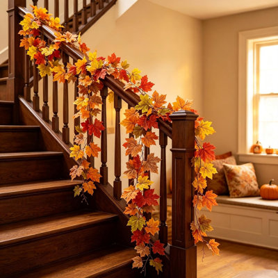 6 Pack Deep Red Autumn Garland 79" Autumn Leaves Garland | Decorative Artificial Fake Faux Fall Silk Garland Vine Rattan for Autumn Decorations Indoor Home Decor Halloween