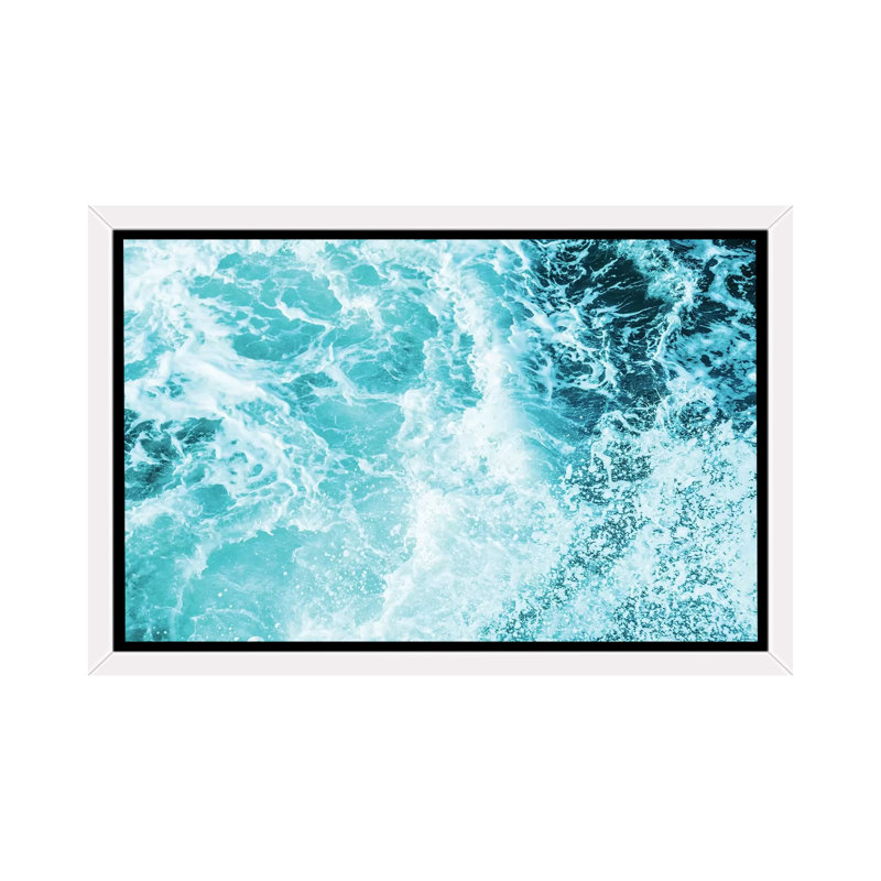 «Perfect Ocean Sea Waves» - Impression sur papier avec cadre flottant, H 40 po x l 60 po x 1,5 po, Toile blanche encadrée