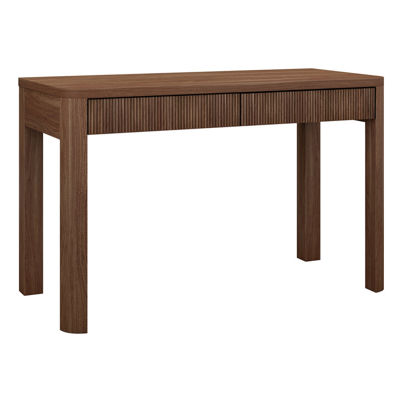 47.5" Wide Fluted Desk with Soft-Glide Drawers — Satin Walnut Scandinavian MDF Writing Desk for Home Office | Gardeina