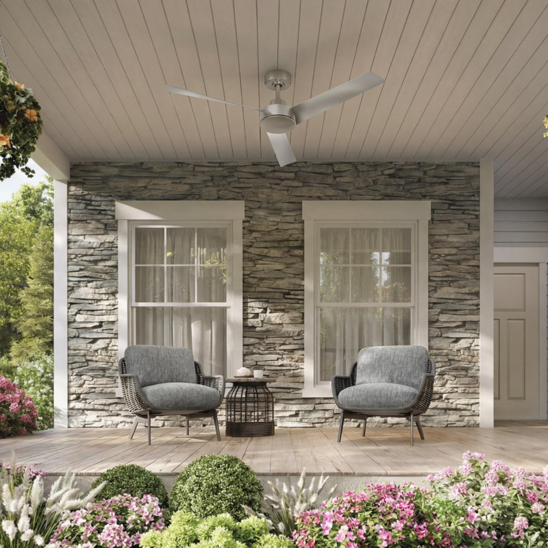 Rizo 52" 3-Blade Indoor/Outdoor Low-profile Brushed Nickel Modern Ceiling Fan with Wall Control, Brushed Nickel
