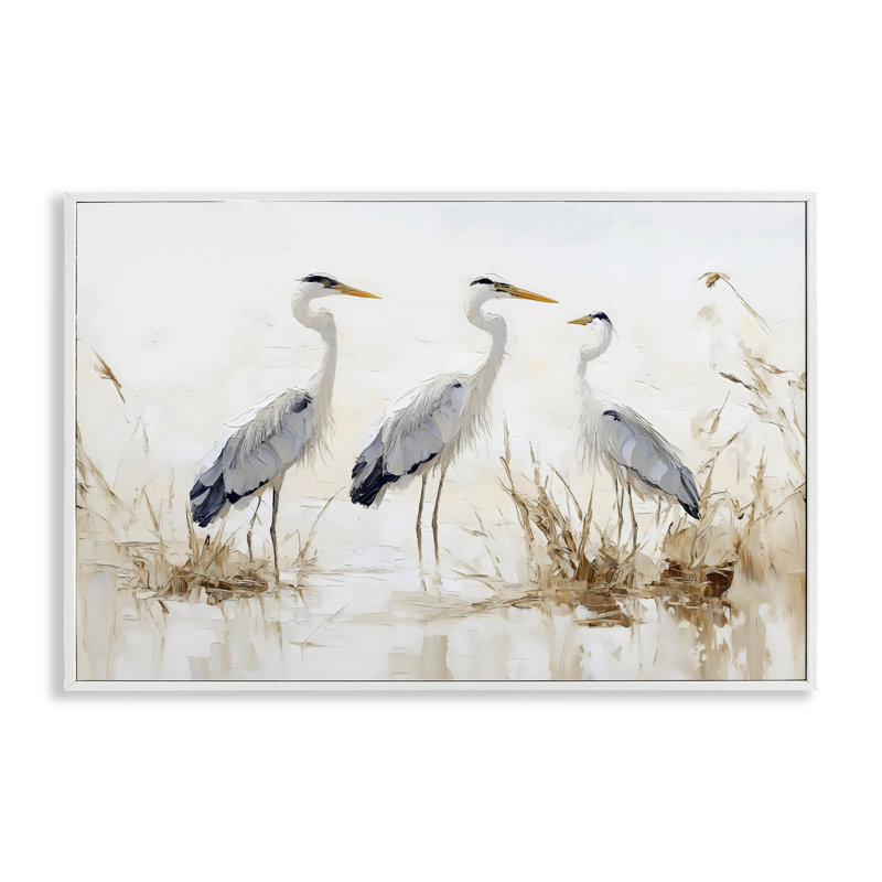 Herons bleus neutres en roseaux, estampe numérique, design par LSR Design Studio, 12 x 18, Encadrement giclée blanc côtier