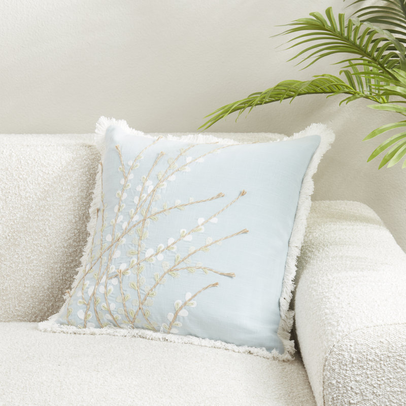Elegant Embroidered Floral Down Filled Pillow, Blue, Duck Down