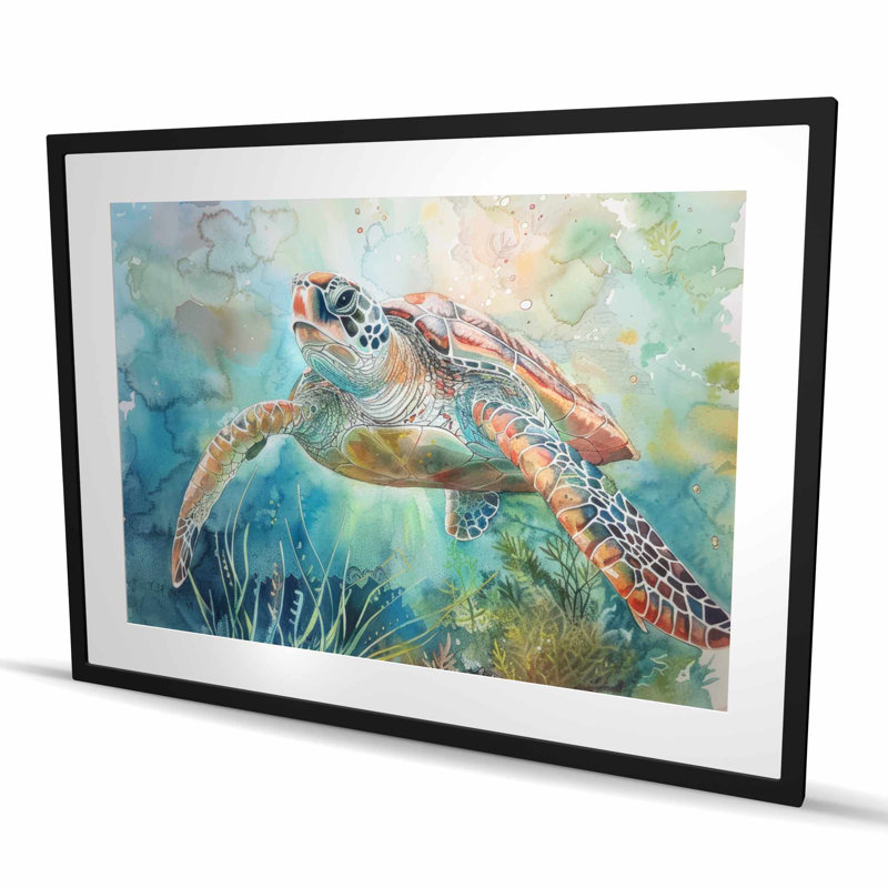 Turtle Blue Framed Matted Print | Unique Home Decor Art
