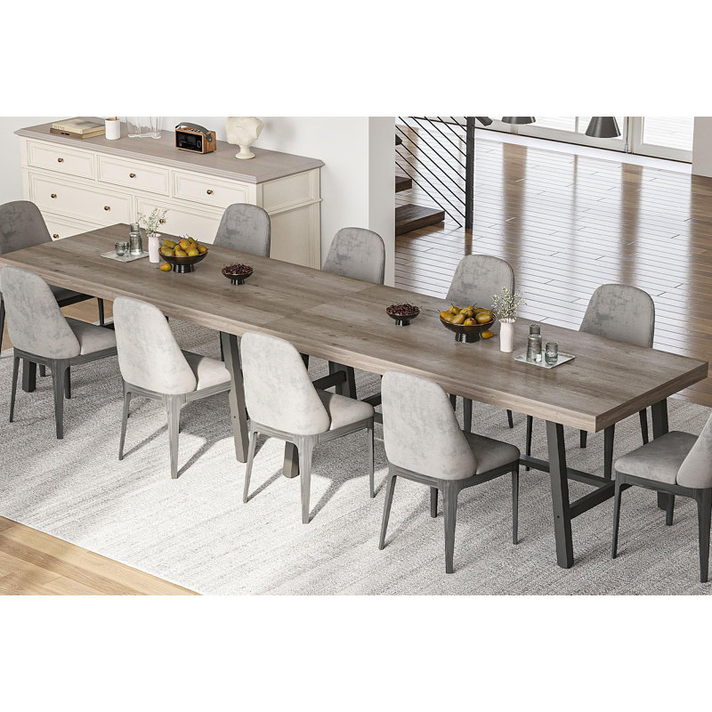  Ensemble de tables de salle à manger Modern Farmhouse pour grande table rectangulaire en bois gris 8-12 - 71 "avec structure en métal, pieds réglables, parfait pour la cuisine, la salle à manger ou le salon, ensemble de 2, gris