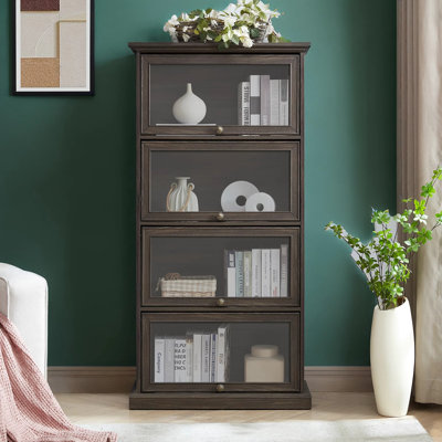 Vitrine de rangement à 4 niveaux avec portes vitrées rabattables