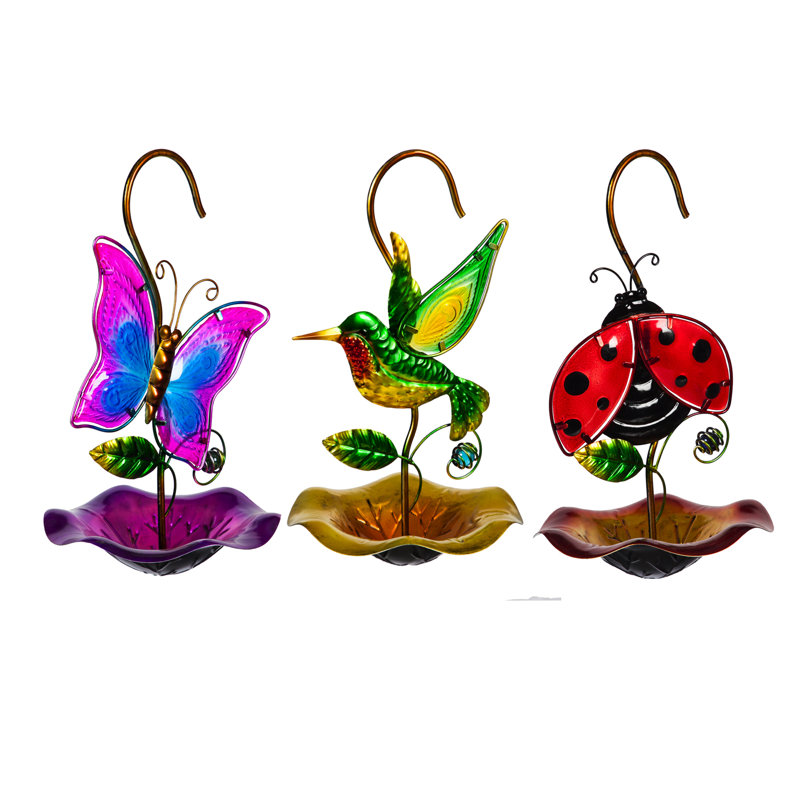 Mangeoire à coccinelle en métal et papillon
