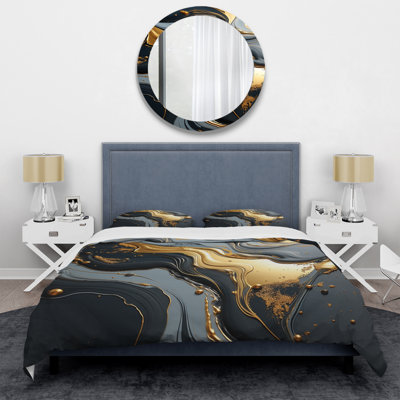 Gold And Grey Volcano Fusion I - Abstract Marble Duvet Cover Set