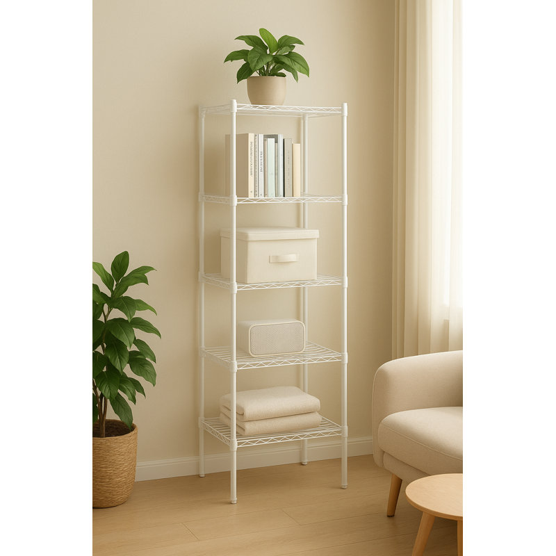5-Tier White Metal Wire Shelving Unit, Heavy-Duty Storage Rack Organizer for Kitchen, Bathroom & Garage