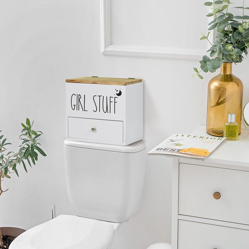 Porte-tampons pour rangement et décoration de salle de bain, organisateur de produit féminin en bois avec tiroir et couvercle