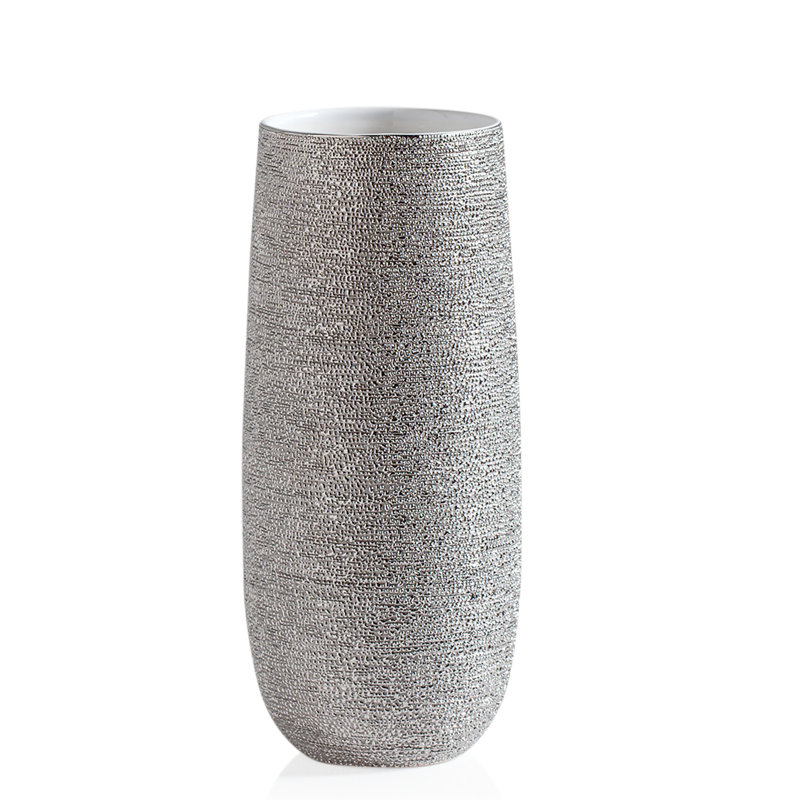 Brava Ceramic Spun Textured Table Vase, 14.5" H x 6.5" W x 6.5" D, Brown