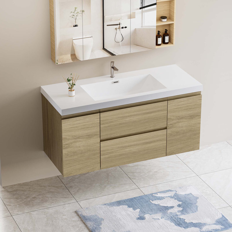 Floating Bathroom Vanity With Single Sink, Oak
