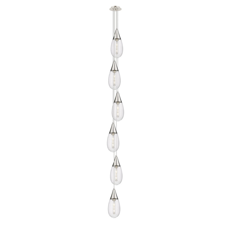 Luminaire suspendu grappe 6 lumières Stoltzfus, Rayé transparent, Nickel poli