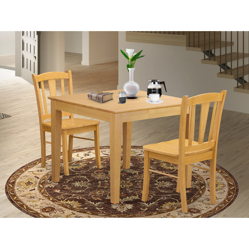 3 Piece Kitchen Table Set Includes a Square Dining Table and 2 Dining Room Chairs, Oak, Oak, 3