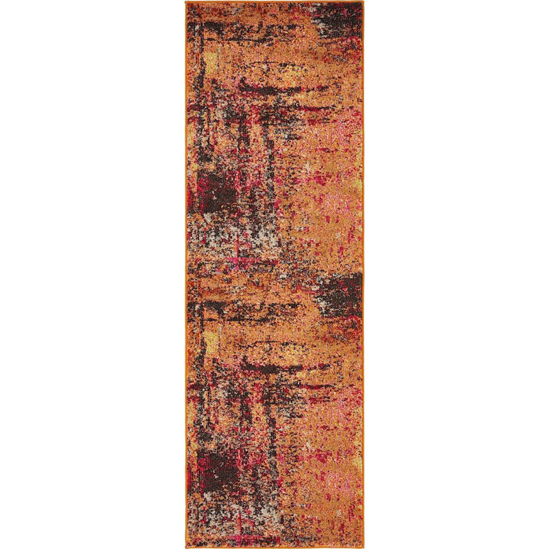 Tapis à motif géométrique orange Shirey, Tapis de couloir 2 pi 2 po x 6 pi 7 po