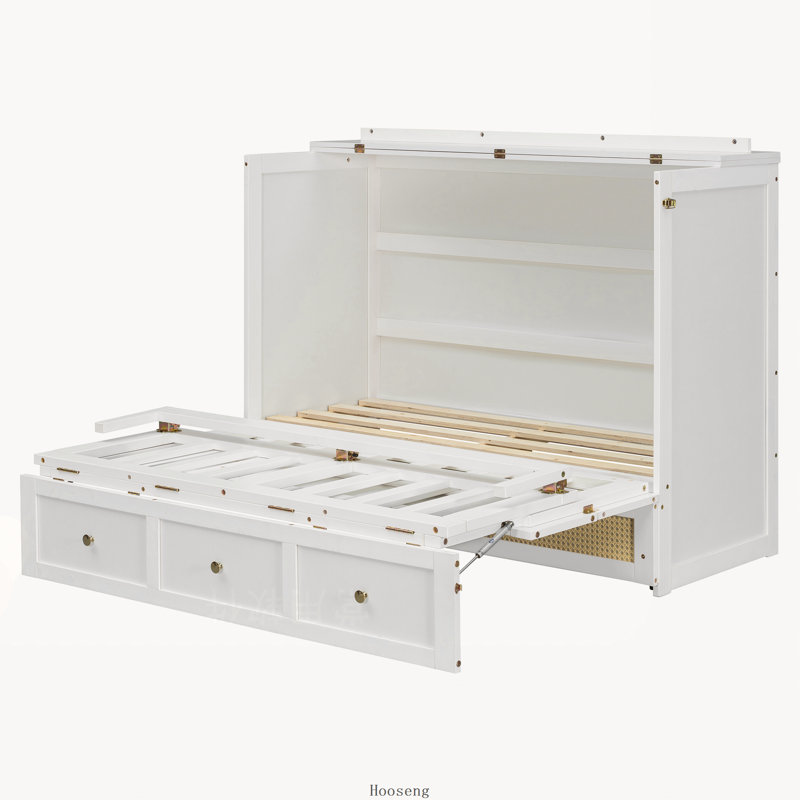 Lit escamotable double avec grands tiroirs, blanc, Blanc