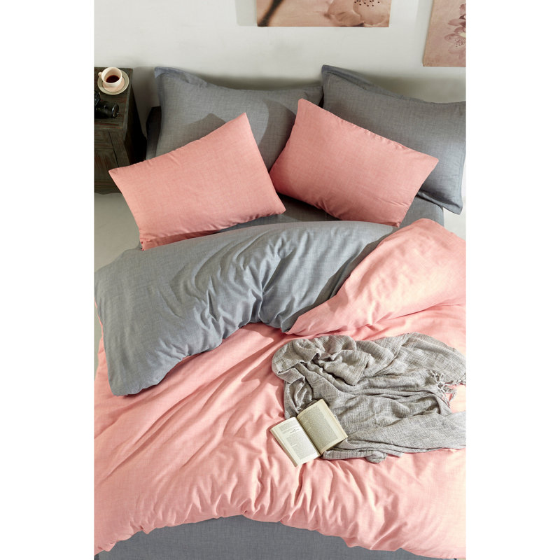 Ensemble de housse de couette en mélange de coton Gicel, Poudre, Housse de couette très grand + 2 taies d'oreiller