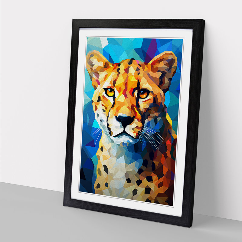 Cheetah Cubism No.2 - Single Picture Frame Print on Wood, Black, 46cm H x 34cm W x 2cm D